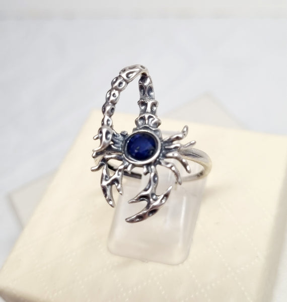 Blue Sapphire 925 Silver Scorpion  Adjustable Ring