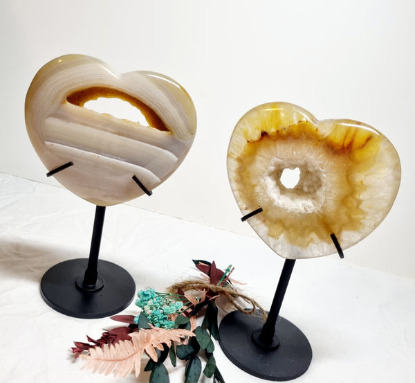Agate Hearts with Druzys & Custom Stands