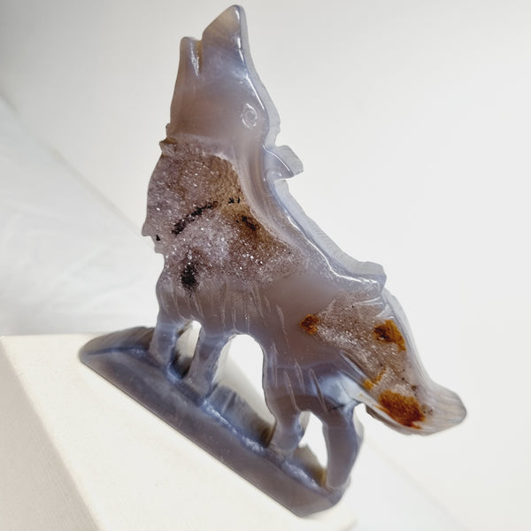Agate Wolf with Druzys