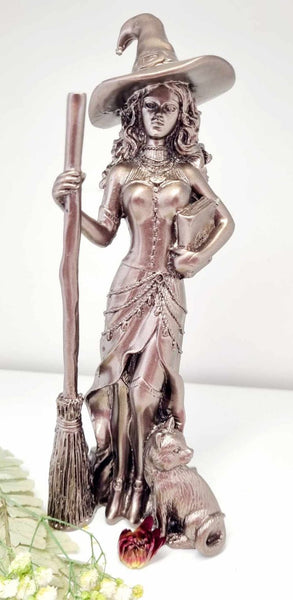 Bronze Resin Witch and Cat Carving